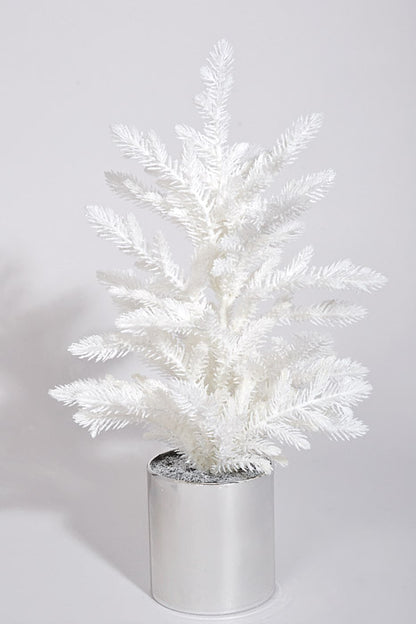 16" Artificial Juniper Pine With Silver Pot White