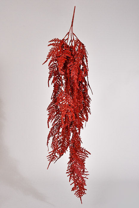 35" Glitter Asparagus Spray Red