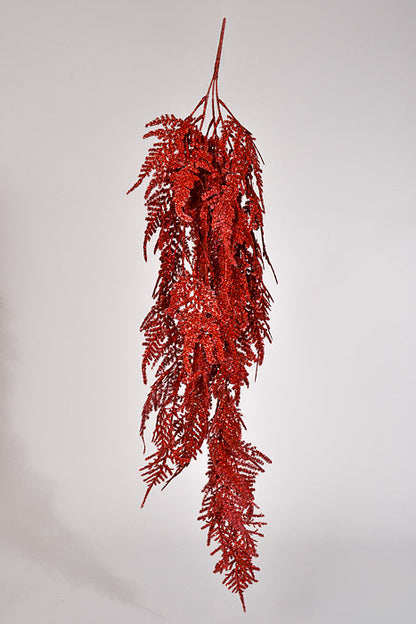 35" Glitter Asparagus Spray Red