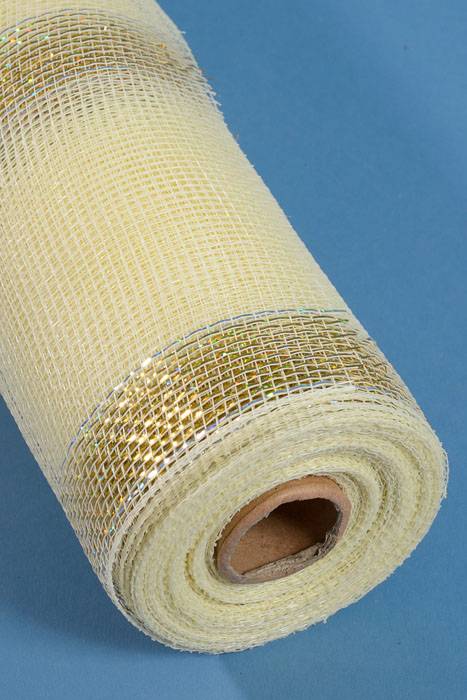21" X 10yds Decorating Mesh Ribbon Cream/gold