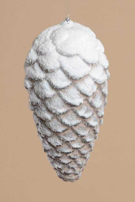 9" Pine Cone/snow Ornament White/brown