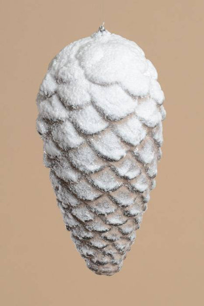 9" Pine Cone/snow Ornament White/brown