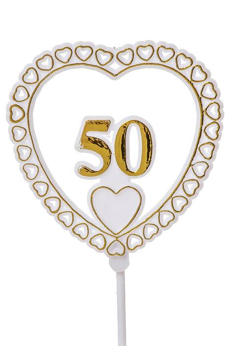 50 Heart Sign W/stick Gold/white Pkg/12
