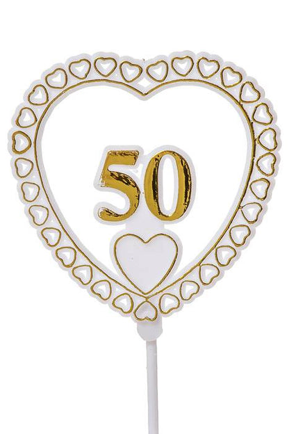 50 Heart Sign W/stick Gold/white Pkg/12