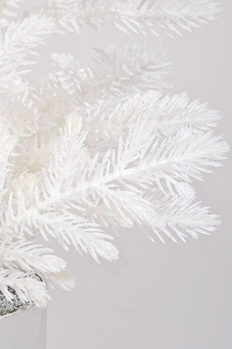 16" Artificial Juniper Pine With Silver Pot White