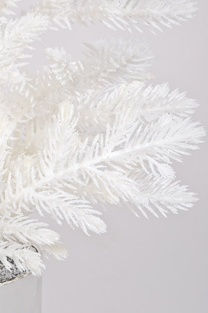 16" Artificial Juniper Pine With Silver Pot White