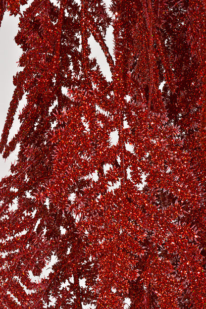 35" Glitter Asparagus Spray Red