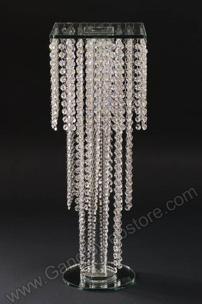 9.5" X 27" Squared Crystal Cake Stand W/3 Tier Beads Clear