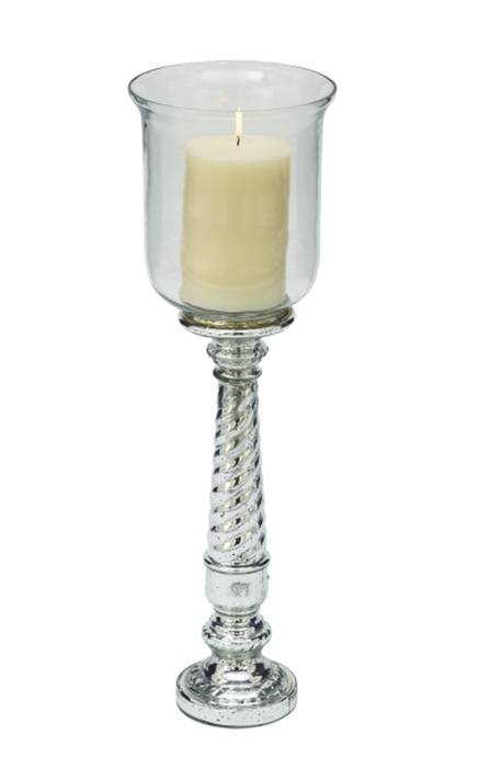 25" X 8" Glass Hurricane Candle Holder Silver