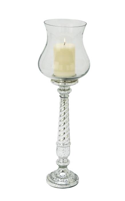 32" X 10" Glass Hurricane Candle Holder Silver