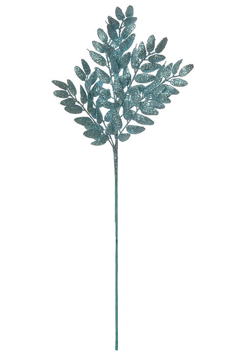 29.5&quot; Glittered Leaf Spray Ice Blue