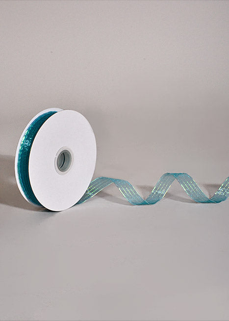 5/8" X 50Yds Metallic Pinstripe Sheer Ribbon Teal Iridescent