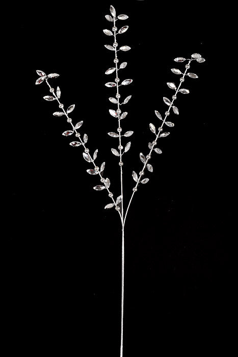 28" Metallic Beaded Mini Leaf Spray Silver