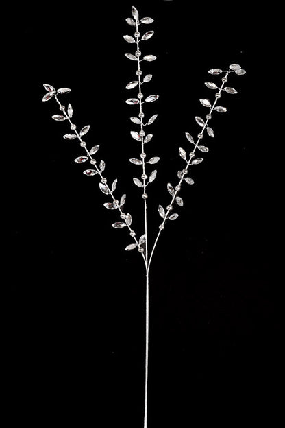 28" Metallic Beaded Mini Leaf Spray Silver