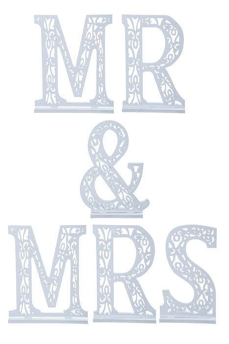 20" Carved Letter "mr&amp;mrs" White Pkg/6