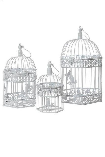 13/16/20" Metal Hexagon Bird Cage White