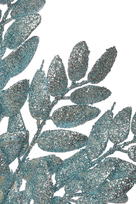 29.5&quot; Glittered Leaf Spray Ice Blue