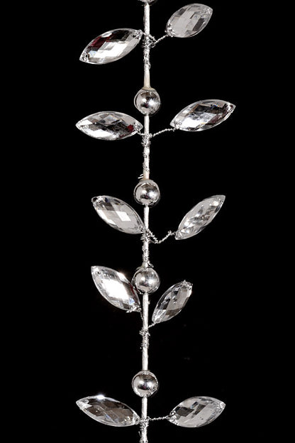28" Metallic Beaded Mini Leaf Spray Silver