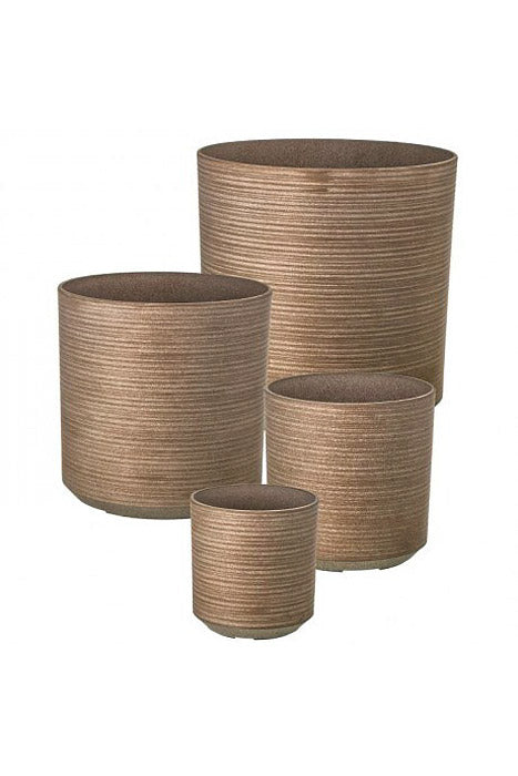 8.5" -17" Fiber Resin Carved Cylinder Planter Taupe Set/4