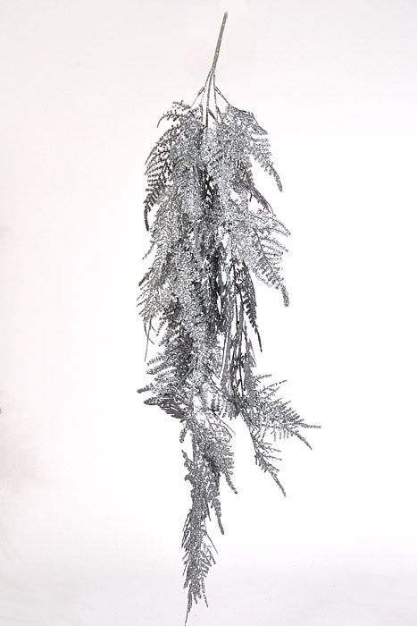 35" Glitter Asparagus Spray Silver