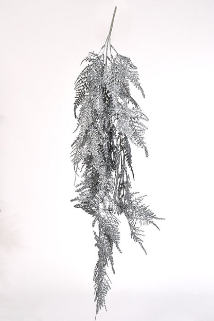 35" Glitter Asparagus Spray Silver