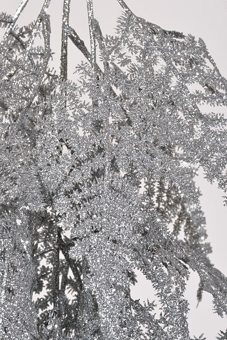 35" Glitter Asparagus Spray Silver