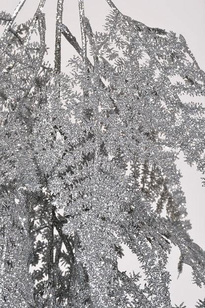 35" Glitter Asparagus Spray Silver