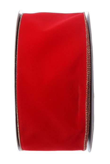 4" X 50yds Velvet Wired Ribbon Medium Red/gold
