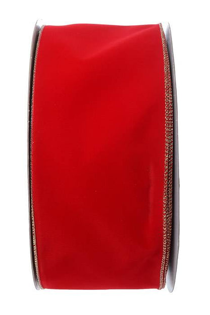 4" X 50yds Velvet Wired Ribbon Medium Red/gold