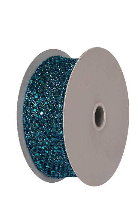 1.5" X 10Yds Wired Mega Glitter Net Ribbon Teal