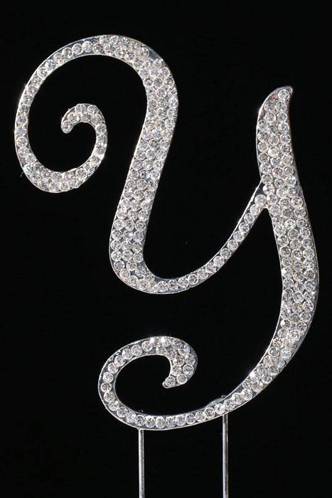 4.5" Rhinestone Letter "y" Cake Topper Silver