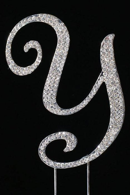 4.5" Rhinestone Letter "y" Cake Topper Silver