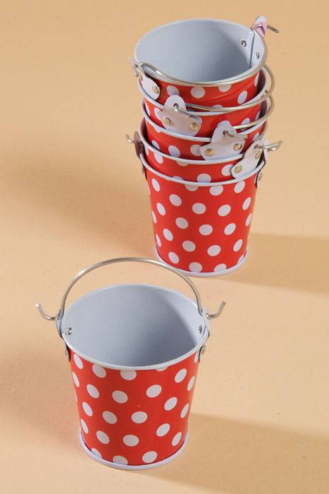 2" X 2.25" Metal Bucket W/dots Red/white Pkg/6