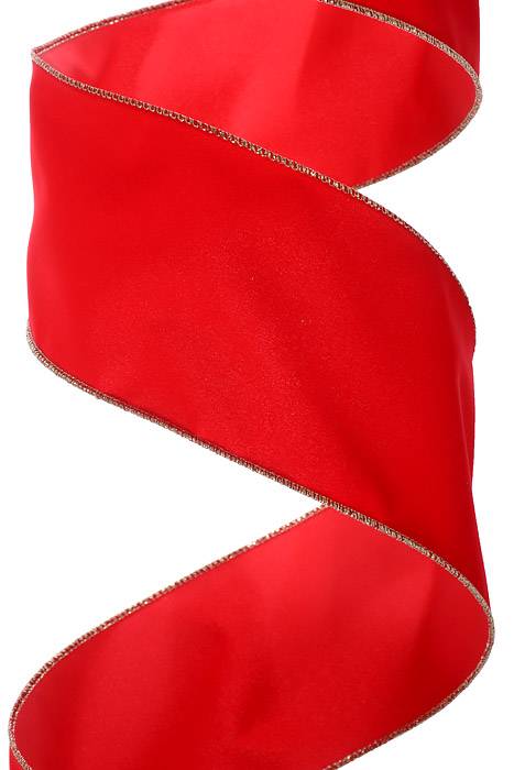 4" X 50yds Velvet Wired Ribbon Medium Red/gold