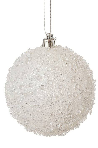 8" Iced Ball Ornament White