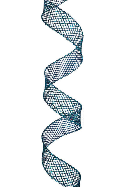 1.5" X 10Yds Wired Mega Glitter Net Ribbon Teal