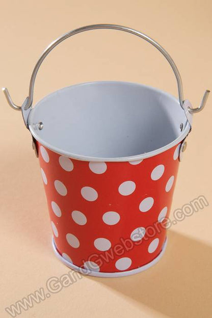 2" X 2.25" Metal Bucket W/dots Red/white Pkg/6
