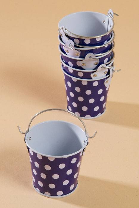 2" X 2.25" Metal Bucket W/dots Purple/white Pkg/6