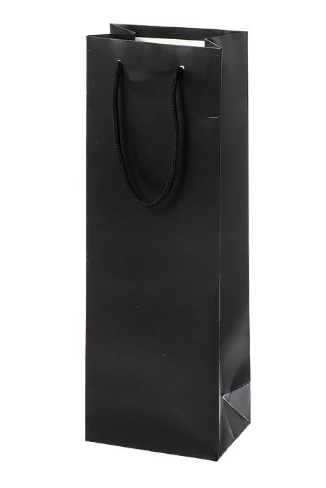 5" X 14" X 3.5" Wine Paper Bags W/rope Black Pkg/12