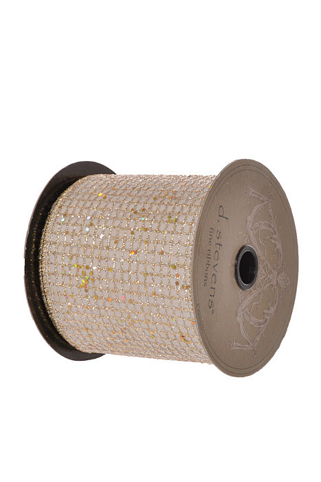 4" X 10Yds Wired Taffeta Glitter Mesh Ribbon Gold/Ivory