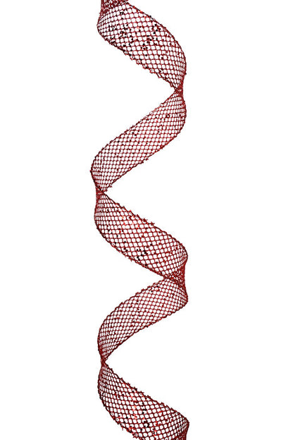 1.5" X 10Yds Wired Mega Glitter Net Ribbon Red