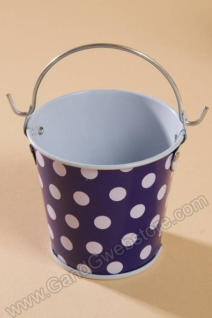 2" X 2.25" Metal Bucket W/dots Purple/white Pkg/6