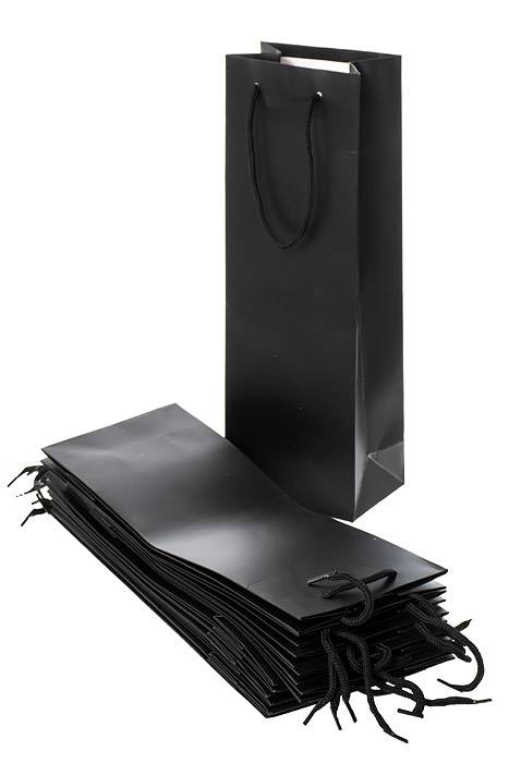 5" X 14" X 3.5" Wine Paper Bags W/rope Black Pkg/12