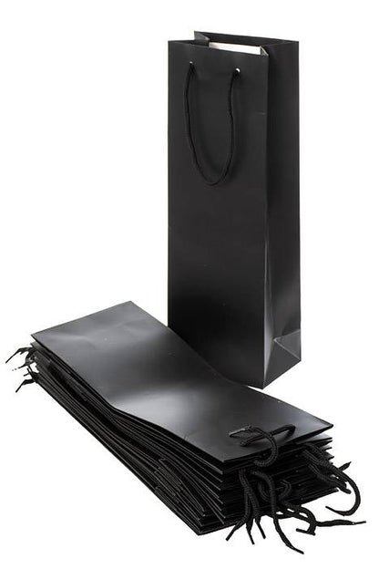 5" X 14" X 3.5" Wine Paper Bags W/rope Black Pkg/12