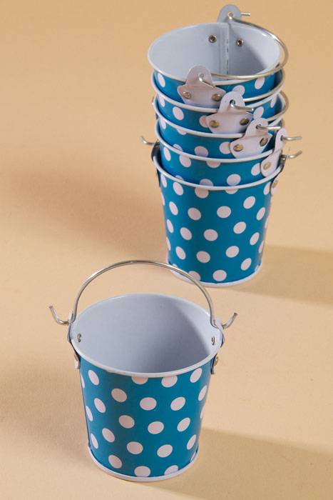 2" X 2.25" Metal Bucket W/dots Blue/white Pkg/6