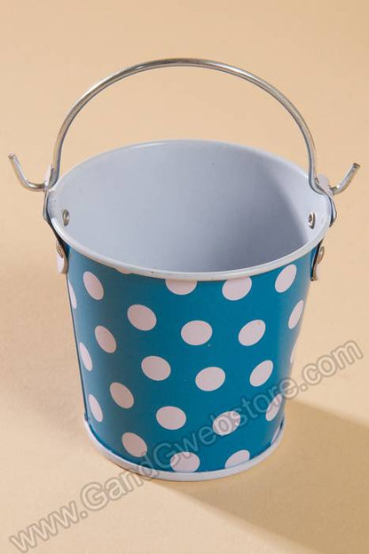 2" X 2.25" Metal Bucket W/dots Blue/white Pkg/6