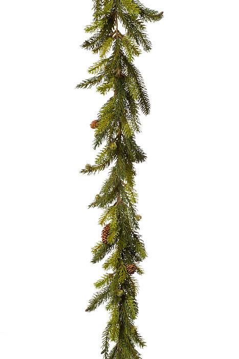 6ft Plastic Mini Spruce Garland W/cones Moss Green