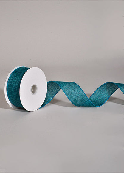 1.5" X 10Yds Wired Poly Linen Ribbon Teal