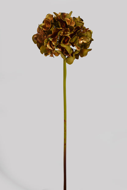 18" Metallic Glitter Hydrangea Stem Brown/Gold