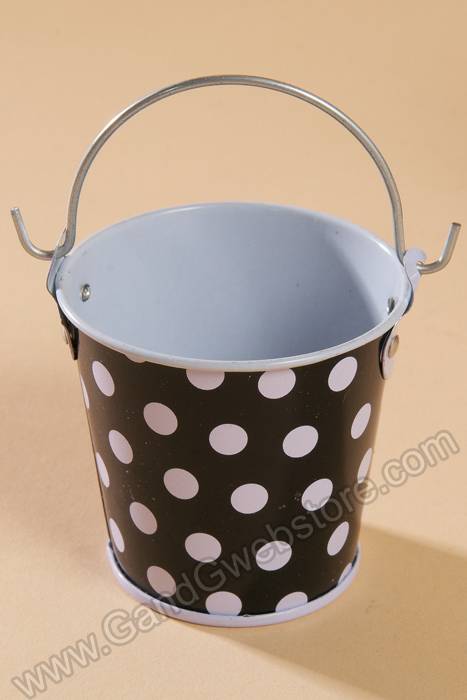 2" X 2.25" Metal Bucket W/dots Black/white Pkg/6